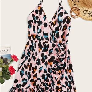 Leopard Ruffle Hem Cami Wrap Dress